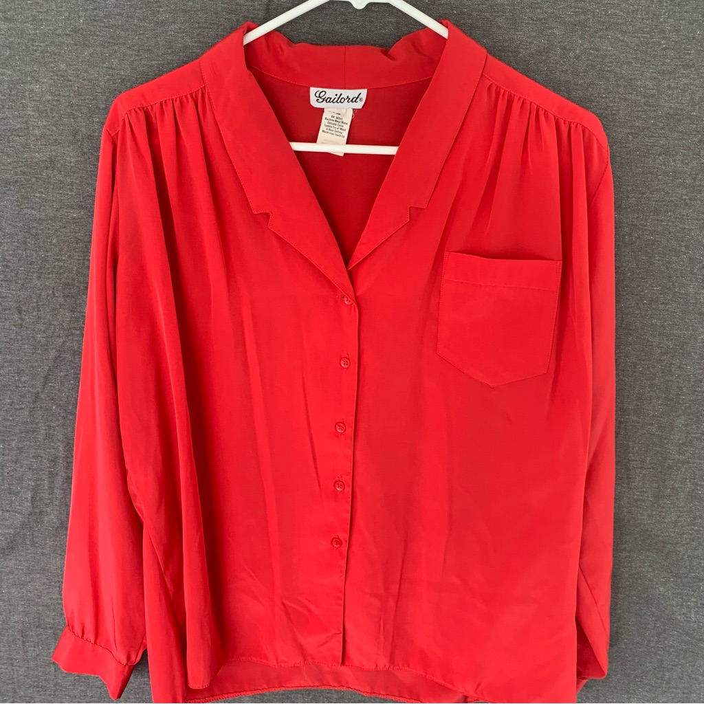 Vintage Gailord 80s Blouse Shirt Pleated Shoulders Lightweight Size 16